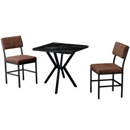 Dining Dubai (Set 3Pcs) 225ALN1581 70x70x74cm Marble Effect Black-Brown BROWN-BLACK