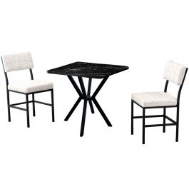 Dining Dubai (Set 3Pcs) 225ALN1582 70x70x74cm Marble Effect Black-Cream CREAM-BLACK