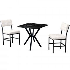 Dining Dubai (Set 3Pcs) 225ALN1582 70x70x74cm Marble Effect Black-Cream