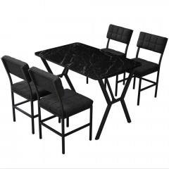 Τραπεζαρία Dubai (Σετ 5Τμχ) 225ALN1529 110x70x74cm Marble Effect Black-Anthracite