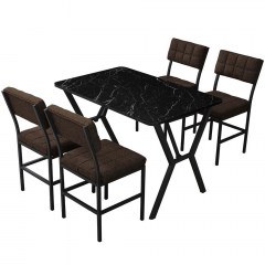 Τραπεζαρία Dubai (Σετ 5Τμχ) 225ALN1532 110x70x74cm Marble Effect Black-Brown