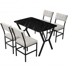 Τραπεζαρία Dubai (Σετ 5Τμχ) 225ALN1533 110x70x74cm Marble Effect Black-Cream CREAM-BLACK