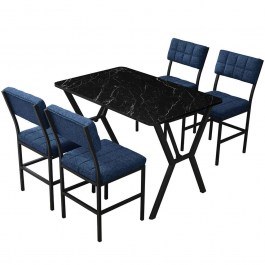 Τραπεζαρία Dubai (Σετ 5Τμχ) 225ALN1534 110x70x74cm Marble Effect Black-Navy Blue NAVY-BLACK