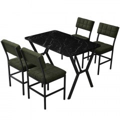 Τραπεζαρία Dubai (Σετ 5Τμχ) 225ALN1535 110x70x74cm Marble Effect Black-Green