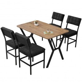 Τραπεζαρία Dubai (Σετ 5Τμχ) 225ALN1522 110x70x74cm Anthracite-Walnut ANTHRACITE-WALNUT