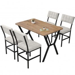 Τραπεζαρία Dubai (Σετ 5Τμχ) 225ALN1526 110x70x74cm Cream-Walnut CREAM-WALNUT