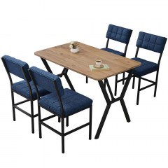 Τραπεζαρία Dubai (Σετ 5Τμχ) 225ALN1527 110x70x74cm Navy Blue-Walnut