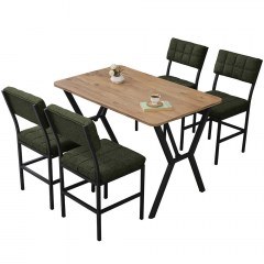 Τραπεζαρία Dubai (Σετ 5Τμχ) 225ALN1528 110x70x74cm Green-Walnut