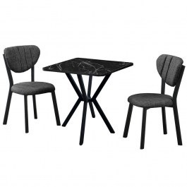 Dining Elma (Set 3Pcs) 225ALN1557 70x70x74cm Marble Effect Black-Anthracite ANTHRACITE-BLACK
