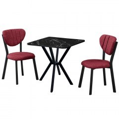 Dining Elma (Set 3Pcs) 225ALN1558 70x70x74cm Marble Effect Black-Burgundy