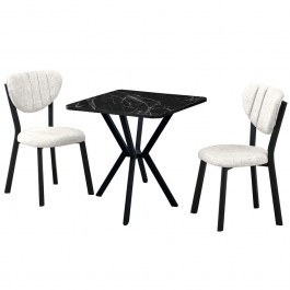 Dining Elma (Set 3Pcs) 225ALN1561 70x70x74cm Marble Effect Black-Cream CREAM-BLACK