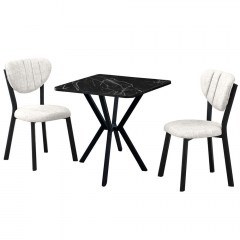 Dining Elma (Set 3Pcs) 225ALN1561 70x70x74cm Marble Effect Black-Cream