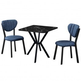 Dining Elma (Set 3Pcs) 225ALN1562 70x70x74cm Marble Effect Black-Navy Blue NAVY-BLACK
