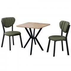 Dining Elma (Set 3Pcs) 225ALN1556 70x70x74cm Green-Walnut