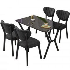 Τραπεζαρία Elma (Σετ 5Τμχ) 225ALN1515 110x70x74cm Marble Effect Black-Anthracite