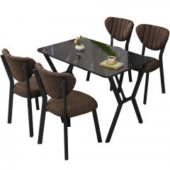 Τραπεζαρία Elma (Σετ 5Τμχ) 225ALN1518 110x70x74cm Marble Effect Black-Brown