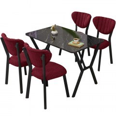 Τραπεζαρία Elma (Σετ 5Τμχ) 225ALN1516 110x70x74cm Marble Effect Black-Burgundy