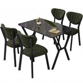 Τραπεζαρία Elma (Σετ 5Τμχ) 225ALN1521 110x70x74cm Marble Effect Black-Green GREEN-BLACK