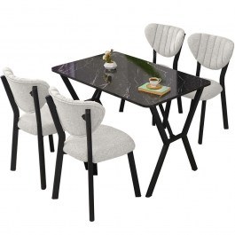 Τραπεζαρία Elma (Σετ 5Τμχ) 225ALN1519 110x70x74cm Marble Effect Black-Cream CREAM-BLACK