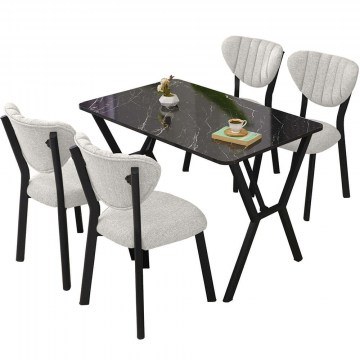 Τραπεζαρία Elma (Σετ 5Τμχ) 225ALN1519 110x70x74cm Marble Effect Black-Cream