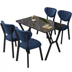 Τραπεζαρία Elma (Σετ 5Τμχ) 225ALN1520 110x70x74cm Marble Effect Black-Navy Blue