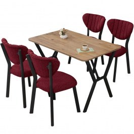 Τραπεζαρία Elma (Σετ 5Τμχ) 225ALN1509 110x70x74cm Burgundy-Walnut BURGUNDY-WALNUT