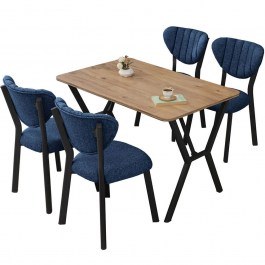 Τραπεζαρία Elma (Σετ 5Τμχ) 225ALN1513 110x70x74cm Navy Blue-Walnut WALNUT-NAVY BLUE