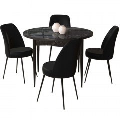 Τραπεζαρία Tor (Σετ 5Τμχ) 240CHR2304 Φ90x75cm Marble Effect Black