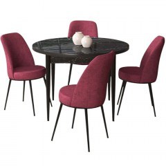 Τραπεζαρία Tor (Σετ 5Τμχ) 240CHR2307 Φ90x75cm Marble Effect Black-Burgundy