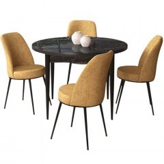 Τραπεζαρία Tor (Σετ 5Τμχ) 240CHR2305 Φ90x75cm Marble Effect Black-Cappuccino