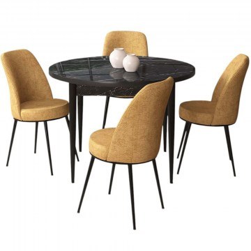 Τραπεζαρία Tor (Σετ 5Τμχ) 240CHR2305 Φ90x75cm Marble Effect Black-Cappuccino