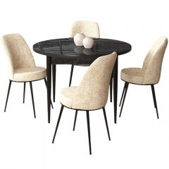 Τραπεζαρία Tor (Σετ 5Τμχ) 240CHR2317 Φ90x75cm Marble Effect Black-Cream