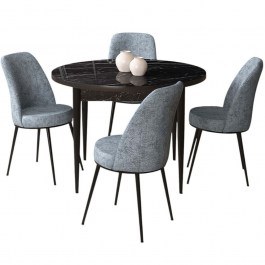 Τραπεζαρία Tor (Σετ 5Τμχ) 240CHR2306 Φ90x75cm Marble Effect Black-Grey BLACK-GREY