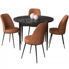 Τραπεζαρία Tor (Σετ 5Τμχ) 240CHR2313 Φ90x75cm Marble Effect Black-Tile Red