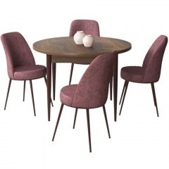 Τραπεζαρία Tor (Σετ 5Τμχ) 240CHR2325 Φ90x75cm Walnut-Dusty Rose