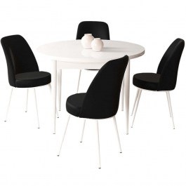 Τραπεζαρία Tor (Σετ 5Τμχ) 240CHR2289 Φ90x75cm White-Black WHITE-BLACK