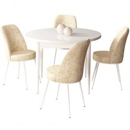 Τραπεζαρία Tor (Σετ 5Τμχ) 240CHR2302 Φ90x75cm White-Cream WHITE-CREAM