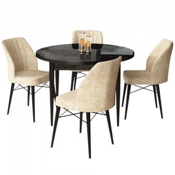 Dining Rox (Set 5Pcs) 240CHR2272 D90x75cm Marble Effect Black-Cream