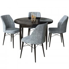 Τραπεζαρία Rox (Σετ 5Τμχ) 240CHR2261 Φ90x75cm Marble Effect Black-Grey