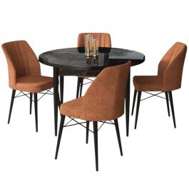 Τραπεζαρία Rox (Σετ 5Τμχ) 240CHR2268 Φ90x75cm Marble Effect Black-Tile Red TILE-BLACK