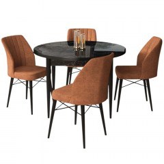 Τραπεζαρία Rox (Σετ 5Τμχ) 240CHR2268 Φ90x75cm Marble Effect Black-Tile Red