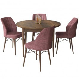 Τραπεζαρία Rox (Σετ 5Τμχ) 240CHR2280 Φ90x75cm Walnut-Dusty Rose WALNUT-ROSE