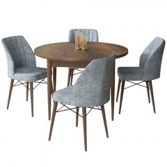 Τραπεζαρία Rox (Σετ 5Τμχ) 240CHR2276 Φ90x75cm Walnut-Grey