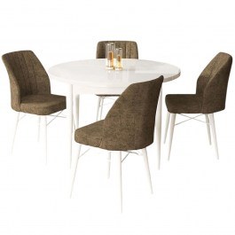 Τραπεζαρία Rox (Σετ 5Τμχ) 240CHR2248 Φ90x75cm White-Brown WHITE-BROWN