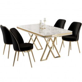 Τραπεζαρία Vals (Σετ 5Τμχ) 240CHR2334 130x80x74cm Marble Effect White-Black WHITE-BLACK