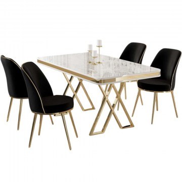 Τραπεζαρία Vals (Σετ 5Τμχ) 240CHR2334 130x80x74cm Marble Effect White-Black