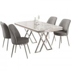 Τραπεζαρία Vals (Σετ 5Τμχ) 240CHR2342 130x80x74cm Marble Effect White-Grey