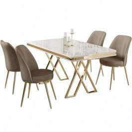 Τραπεζαρία Vals (Σετ 5Τμχ) 240CHR2336 130x80x74cm Marble Effect White-Cappuccino WHITE-CAPPUCCINO