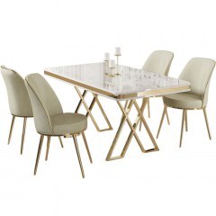 Τραπεζαρία Vals (Σετ 5Τμχ) 240CHR2335 130x80x74cm Marble Effect White-Cream