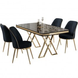 Τραπεζαρία Vals (Σετ 5Τμχ) 240CHR2343 130x80x74cm Marble Effect Black-Anthracite BLACK-ANTHRACITE